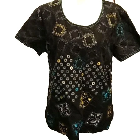 Blusa para mujer Runaway by Cherokee talla L negra estampado abstracto manga corta Foto 1 de 4