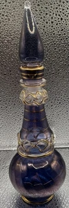 Ägyptisches Glas Parfüm Flakon & Stopfen mundgeblasen lila 24k Gold Akzent 9" - Bild 1 von 6