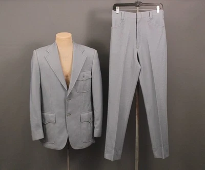 Men's VTG 70s Blue 2 PC Leisure Suit Sz S 1970s Disco Polyester - Image 1 of 4