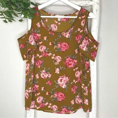 Blusa informal Meraki floral hombro frío verde oliva rosa pequeña Foto 1 de 4