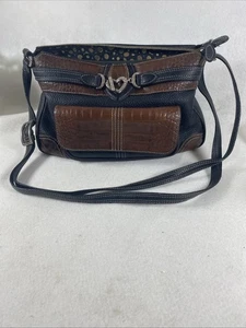 Vtg Brighton Leather Purse Shoulder/ Crossbody Black Brown E104745 - Picture 1 of 10