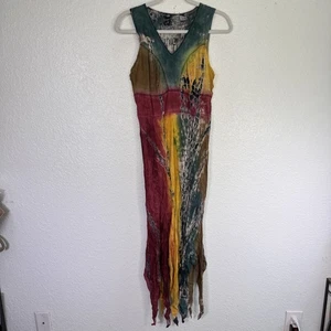 Boho Batik Maxikleid Damen Free Size Festival Fee Taschentuchsaum fließend - Bild 1 von 10