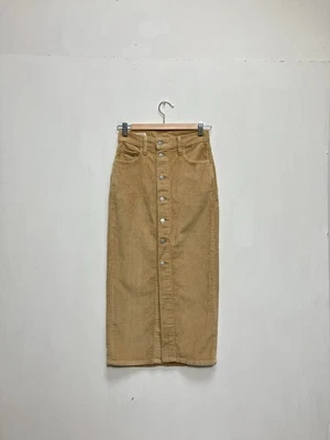 Womens Levi’s Corduroy Midi Skirt 23 XXS Beige Cord Button 100% Cotton Western - Image 1 of 4