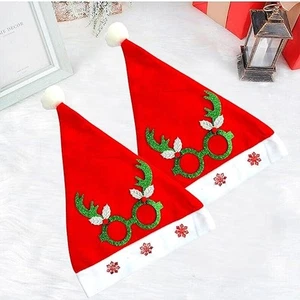 Pack of 2 Velvet Christmas Hats for Adults Unisex Kids Santa Claus Hat Xmas - Picture 1 of 3