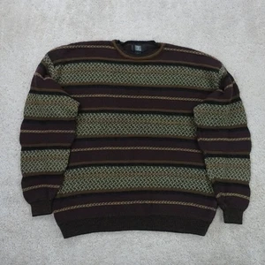 Vintage Sweater Mens Extra Large Brown Green Striped Knit 90s Retro Coogi Style - Picture 1 of 8