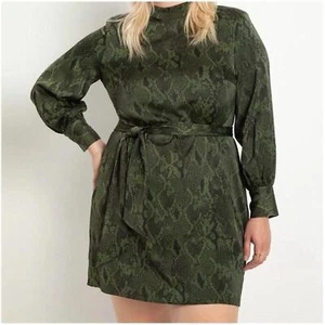 NWT Eloquii Mock Neck Long Sleeve Tie Waist Mini Dress Green Size 28 - Picture 1 of 4