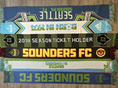 LOT of 6 Seattle Sounders FC Ruffneck Adidas Season Ticket Soccer Scarf Scarves Cover