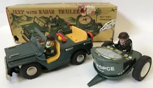 Vintage 50s NOMURA (TN) Japan Tin B.O. Air Force Military JEEP & RADAR TRAILER - Picture 1 of 3