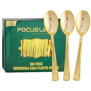 300 Pack 6.8" Disposable Gold Plastic Spoons, Solid and Durable Plastic Cutle... - Picture 1 of 8