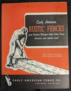 1956 Early American RUSTIC FENCES Escanaba Michigan Brochure Flyer Promo Advert - Imagen 1 de 3