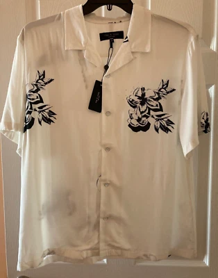 NWT Rag & Bone NY Men’s LRG Viscose Floral Print Avery Shirt White/Blue $225 - Image 1 of 4