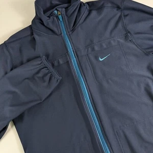 Nike Dri-Fit Woman’s M Medium Full Zip Navy Blue Thumb Holes Running Jacket - Picture 1 of 7