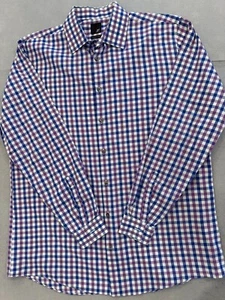J.Ferrar Dress Button Up Shirt Mens Large Bright Purple Plaid 16.5" Collared - Picture 1 of 5