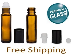 Essential Oil Amber Glass Roll on Roller Bottles 10ml Empty LOT SET Refillable - Picture 1 of 4