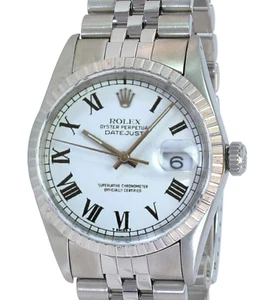 ROLEX DATEJUST MENS WHITE BUCKLEY ROMAN DIAL ENGINE-TURNED JUBILEE WATCH  16200 - Picture 1 of 7