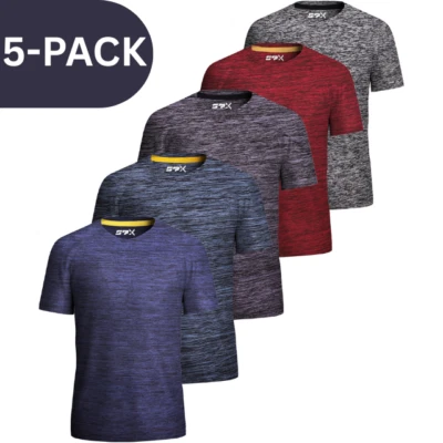 [5 Pack] Mens Active Athletic T Shirts Gym Running Workout Dry-Fit Crew Neck Top - Image 1 of 4