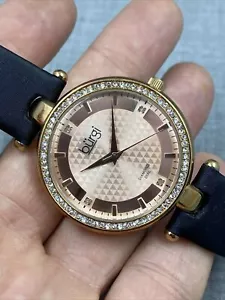 Burgi Rose Gold Plated Diamond Dial Marker Stain Leather Watch BUR104RG - Picture 1 of 15