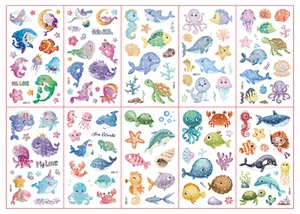 10 X adesivi per tatuaggi temporanei impermeabili glitter oceano per bambini rimovibili US (MB) - Foto 1 di 1