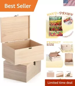 6 Pcs Large Unfinished Wooden Box with Hinged Lid and Front Clasp, Rectangle ... - Picture 1 of 7