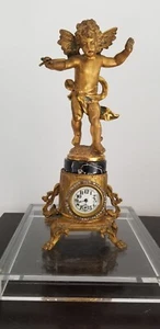 Antique Victorian Cupid Cherub Gold Gilt Metal Statue w/ Clock c. 1890 H 14” - Picture 1 of 12