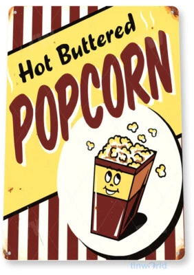 TIN SIGN Hot Popcorn Metal Décor Wall Art Theater Kitchen Store Bar A431 - Image 1 of 2