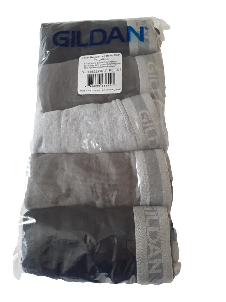 5 Pack Gildan Regular Leg Boxer Brief Size 2XL Gray/Black New - Image 1 of 1