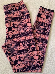 Lularoe Leggings OS Disney Snow White Evil Queen Apple Pink Navy Blue Stripes - Picture 1 of 2