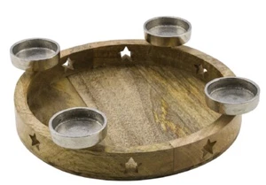 weihnachtlicher dekorativer Adventkranz als Holzschale mit Sternen 30 cm - Bild 1 von 1