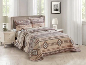 Rustic Southwest Quilted Western Bedspread Bedding Set in Brown Beige Taupe C... - Picture 1 of 2
