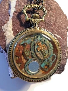 Pocket Watch Case Pendant OOAK w Steampunk Altered Art handmade USA 18 inch 470 - Picture 1 of 9