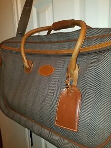 Rare Luxary FRENCH COMPANY LUGGAGE Satchel Carry-on Leather Tweed Herringbone 