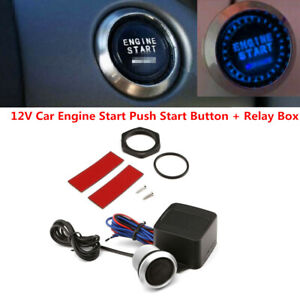 12V Car Engine Starter Keyless Entry Push Button Lgnition Switch Blue LED Light