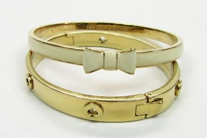 2 Kate Spade Bangle Bracelets 7" Gold Tone and 7 3/4" Enamel Bow - Picture 1 of 5