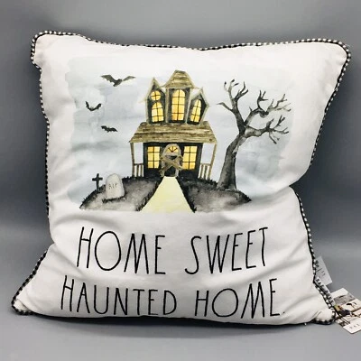 Rae Dunn Halloween Home Sweet Haunted House Feather Throw Pillow Buffalo Plaid - Image 1 of 4