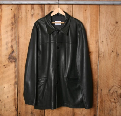 Chaqueta de cuero negra vintage ROOTS Be a Player Brian Rafalski NHLPA talla L/XL Foto 1 de 4