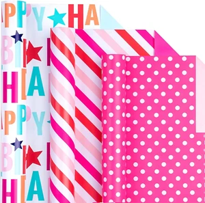 Reversible Birthday Wrapping Paper Roll - Mini Roll -Happy Birthday & Teal/Dot & - Picture 1 of 12