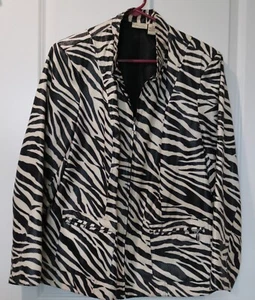 Mantel Jacke Blazer Kim Rogers 1X schwarz weiß Animalprint Reißverschluss gefüttert Taschen - Bild 1 von 1