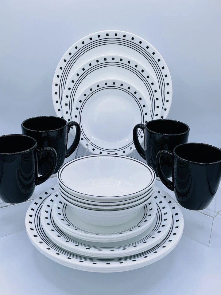 Juego de vajilla Corelle City Block 20 piezas con platos de almuerzo tazas Corelle sirve 4 Foto 1 de 4