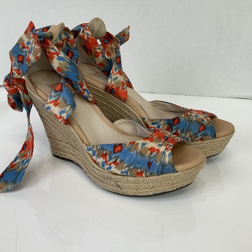 Sandali con zeppa espadrillas alla caviglia UGG taglia 9 Lucianna Santorini Ikat nastro