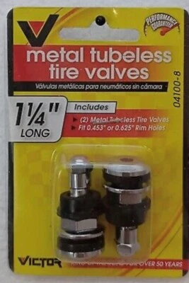 Paquete de 2 válvulas de neumático sin cámara de metal Victor de 1,25 pulgadas para orificios de llanta de 0,453 o 0,625 Foto 1 de 2