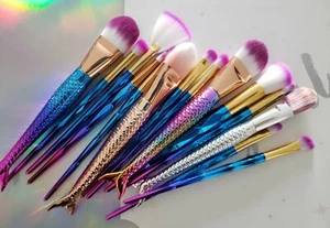14pcs Makeup Brush Set / Blue Unicorn Eyebrushes With Mermaid Set  - Picture 1 of 4