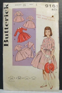 Vestido cintura camisa Butterick patrón 9161 niñas cuello puritano talla 8 B 26" años 60 - Imagen 1 de 12