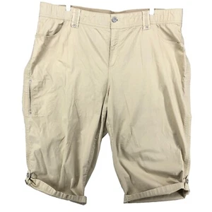 Catherines Bermuda Capri Shorts Womens 2X Plus Tan Roll Tab Hem Pull On Stretch - Picture 1 of 16