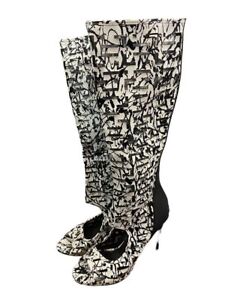 8.5B Athena Brand Women's "Marion" Knee High Peep Toe Lasercut Boots 4.5" Heel