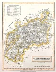 Gloucestershire map 1830 by Sidney Hall detail engraved hand coloured  - Picture 1 of 4