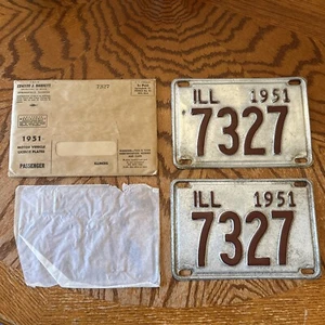 1951 Illinois license plate 4 Digit Shorty W Original Envelope 7327 - Picture 1 of 14
