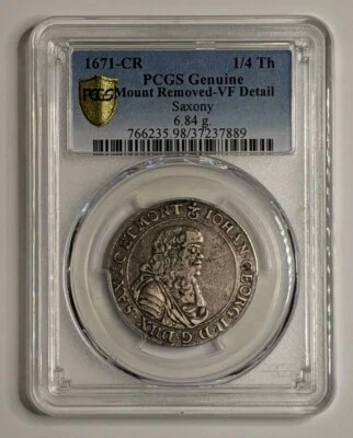 1671-CR German States 1/4 Silver Thaler PCGS Certified VF Details - Image 1 of 2