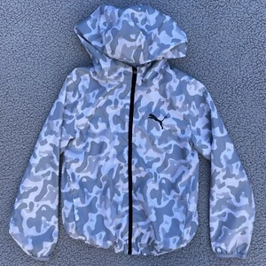 Puma Youth Boys Full Zip Hoodie Lightweight Windbreaker Gray White Size Small - Picture 1 of 4