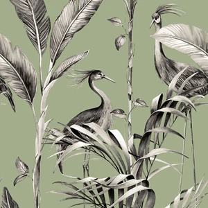 Garza Hoja Azzurra Aves Tropicales Hojas Frondas Mundo de Papel Pintado Salvia 9512 - Imagen 1 de 5