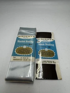 Wrights Trims Satin Blanket Light Blue And Seam Binding Brown USA Vintage New - Picture 1 of 5